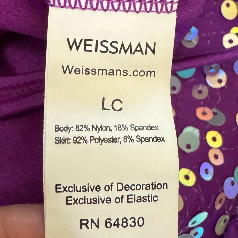 Weissman Girl’s Purple Sequin Leotard Skirt & Vest Dance Costume Size LC